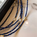 Blue Faceted Bead Pearl Gold Spacer Necklace Two Styles view 4
