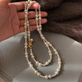 White Faux Pearl Double Strand Long Necklace With Gold Tone Clasps view 4