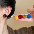 Soft Flocked Ball Stud Earrings in Four Bright Colors view 2