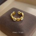 Gold Tone White Cabochon And Open Oval Adjustable Band Ring view 3