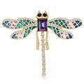 Long Tail Dragonfly Brooch in Purple or Green Crystal Wings view 2