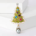 Enamel Christmas Tree Metal Brooch with Pearl Drop view 6