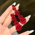 Floral Crystal Cascade Earrings In Red And Blue For Distinctive Statement Styling view 3