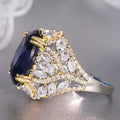 Deep Blue Oval Solitaire Pear Cluster Statement Ring In Silver Tone view 3