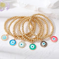 Gold Tone Bead Stretch Bracelets with Round Evil Eye Charms view 4