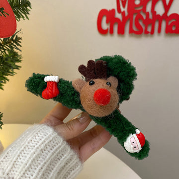 Green Plush Yarn Reindeer Christmas Claw Hair Clip