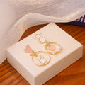 Pink Heart and White Cat Asymmetrical Hoop Earrings view 3