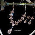 Pink Crystal Flower Teardrop Necklace and Earring Set view 1