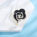 Enamel Camellia Brooch Rhinestone Edge Pearl Drop Pin view 4