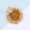 Gold Sunflower Bee Brooch Textured Petals Clear Zircon view 3