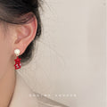White Ball Stud Red Enamel Character Charm Drop Earrings view 3