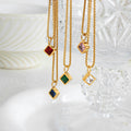 Gold Square Stone Pendant Necklace Pink Clear Blue Red view 2