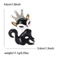 Crowned Enamel Fox Brooch in Glossy Black or White view 6