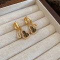 Pearl and Brown Stone Shell Drop Earrings in Gold Tone view 6