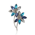 Blue Champagne Crystal Twin Flower Stem Brooch Pins view 5