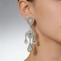 Silver Filigree Chandelier Teardrop Long Stud Earrings view 2