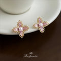 Gold Pink Enamel Lace Cross Flower Stud Earrings Pearl Center view 4