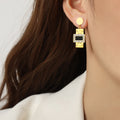 Gold Geometric Drop Earrings Watch Face Shell Crystal Stripe view 7