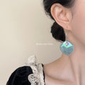 Silver Tone Pearl Top Aqua Iridescent Round Disc Hook Earrings view 2