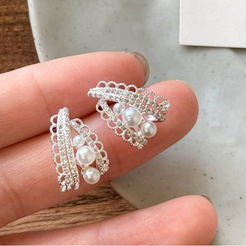 Silver Pearl Fringe Clip On Earrings Fashion Jewelry