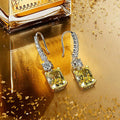 Silver Hook Yellow Rectangular CZ Dangle Earrings Clear Accents view 2