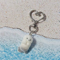 White Plush Otter Keychain Silver Heart Lobster Clasp view 2