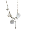 White Pearl Shell Disc Tassel Necklace Clear Crystal Accents view 5