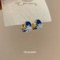 Blue Denim Effect Flower And Hoop Stud Earrings Jewelry view 3