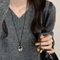Abstract Ring Long Lariat Necklace In Gold And Silver Tones view 3