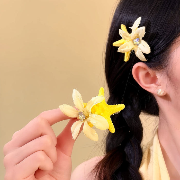 Acrylic Starfish Fabric Flower Duckbill Hair Clips 4 Colors