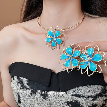 Gold Enamel Flower Stud Earrings Choker Rope Necklace Styles
