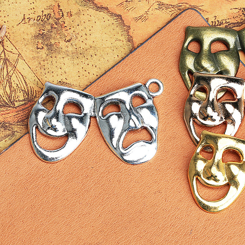 Vintage Double Mask Charm Pendant 44x29mm