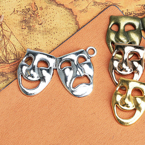 Comedy And Tragedy Mask Pendant Metal Jewelry Making Component In 4 Finishes