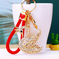 Gradient Crystal Swan Keychains in Blue Fuchsia and Purple with Braided Loops view 4