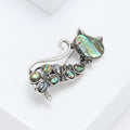 Silver Tone Cat Brooch with Iridescent Shell Like Inlays view 3