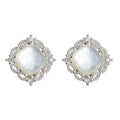 Silver Lace Frame Square Mother of Pearl Stud Earrings view 5