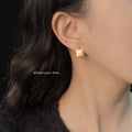 Gold Square Textured Sandblast Geometric Stud Earrings view 2