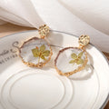 Eleven Style Gold Tone Round Pressed Flower Resin Drop Stud Earrings view 10