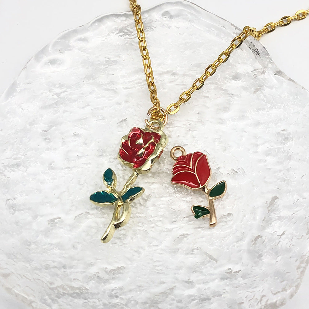 Enamel Zinc Alloy Pearl Heart Rose Flower Charm Pendant for Valentine Jewelry DIY