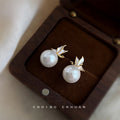 White Pearl Gold Butterfly Wing Stud Earrings Pair view 3