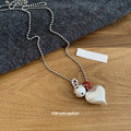 Black Cord White Heart and Flower Pendant Necklaces view 3