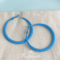 Matte Blue Thick Tube Metal Hoop Earrings Latch Closure view 4