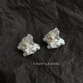 Silver Tone Ruffled Shell And White Pearl Center Stud Earrings view 3