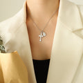 Cross and Oval Medal Pendant Necklace Gold Steel Tones view 6