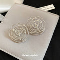 Silver Tone Open Rose Outline Stud Earrings With Decorative Details view 4