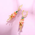 Gold Tone Colorful Enamel Flower Long Drop Earrings view 3