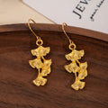 Gold Ginkgo Leaf Cascade Layered Long Hook Earrings view 2