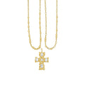 Gold Tone Layered Necklace With Blue Stone Cross Pendant view 5