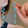 Colorful Teardrop Long Chain Tassel Stud Earrings with Polished Metal Details view 4