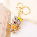 Rhinestone Pig Keychain Gold Metal Charm with Lobster Clasp view 8